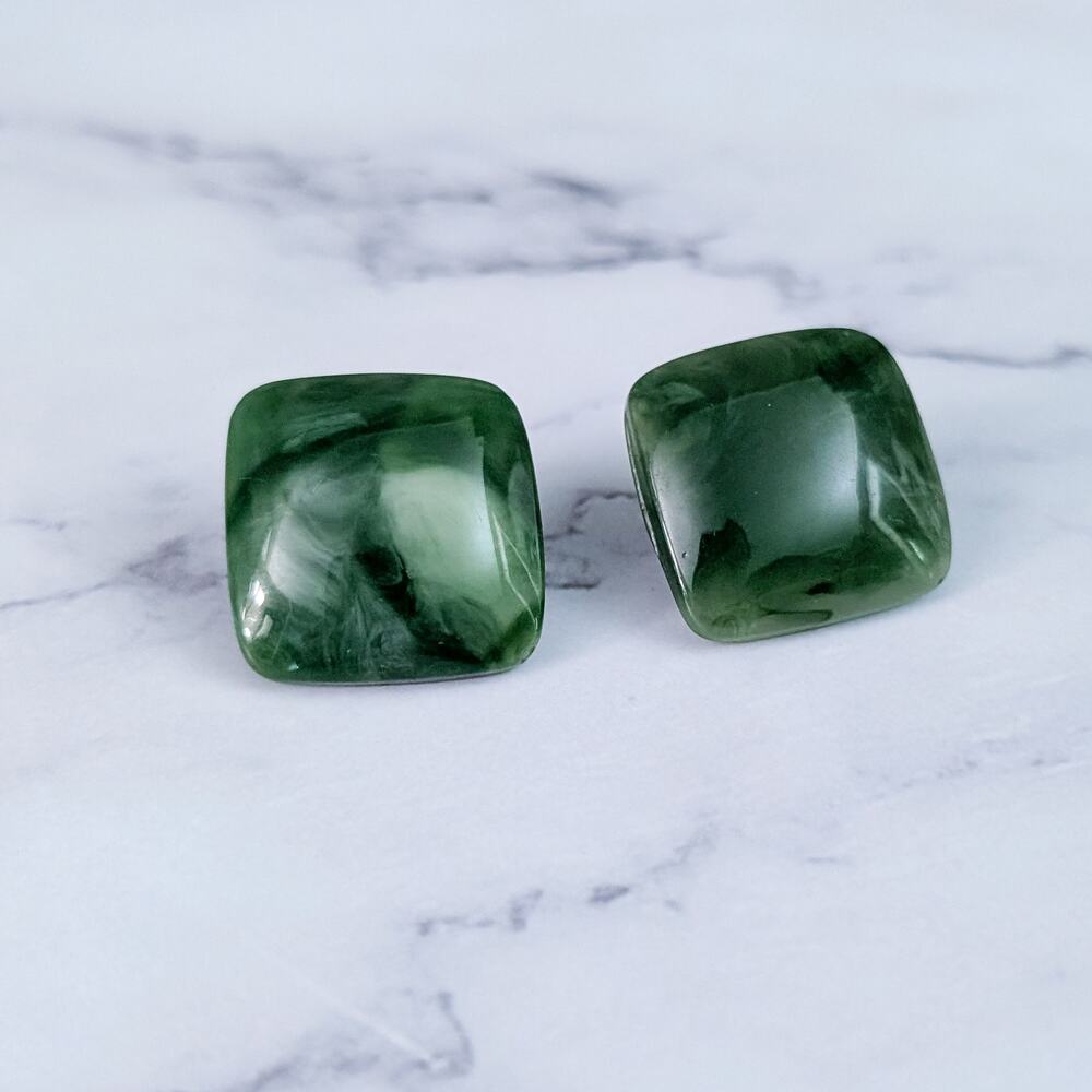 Vintage Stud Earrings Pretty & Chunky Green 1 & 1/8" Retro Statement